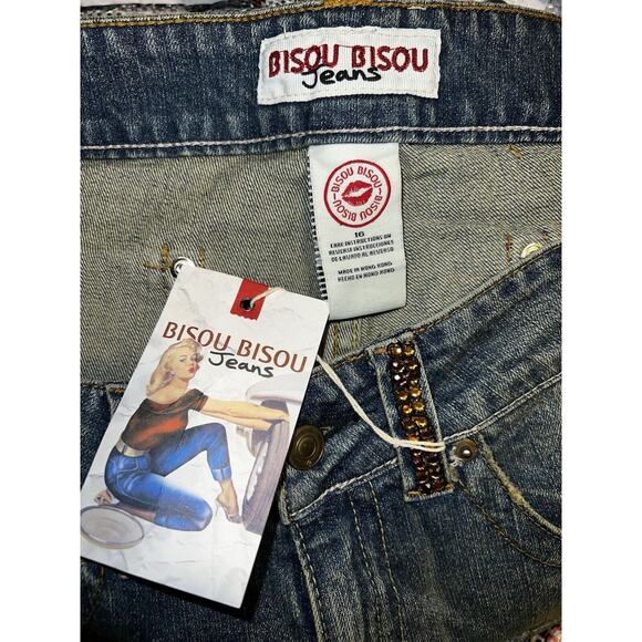 New BISOU BISOU Jeans Women's Size 16 Blue Rhinestone Gems Cuffed Leg Denim Jean - Picture 8 of 8